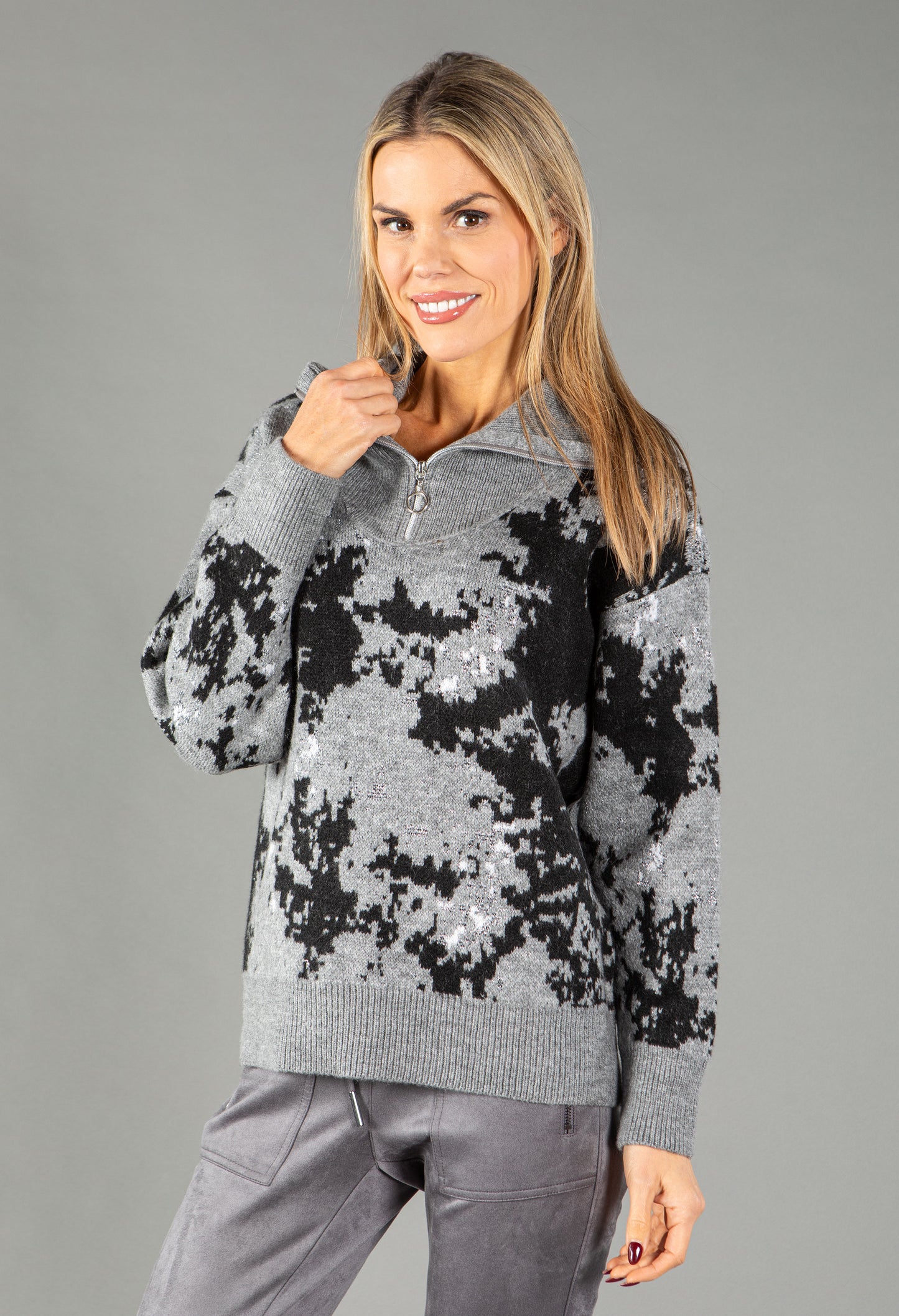 Lurex Knit Half Zip Pullover