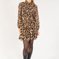 Ruched Waist Large Leopard Print Short Dress