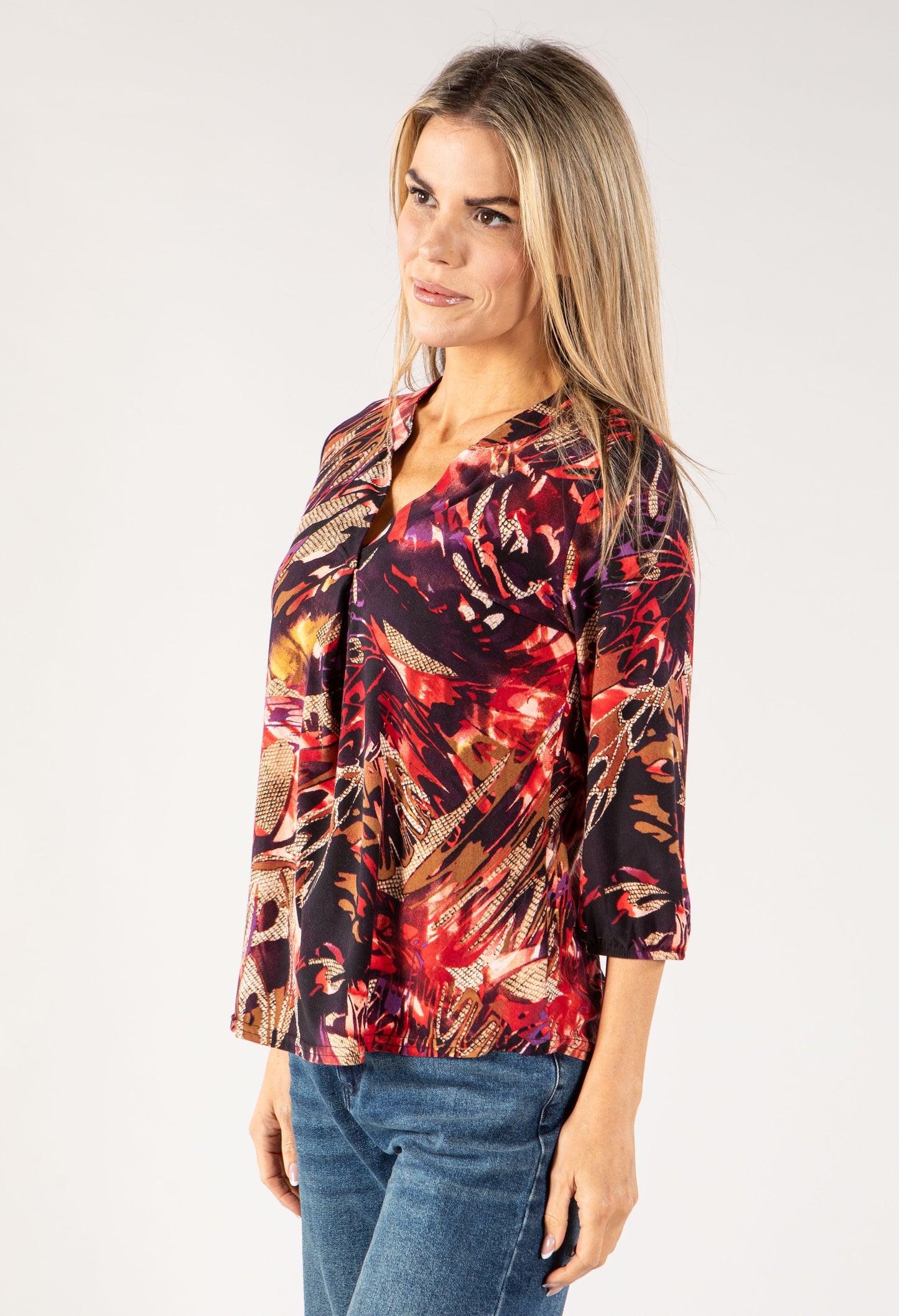 Abstract Print V Neck Top