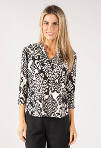 Abstract Print V Neck Top