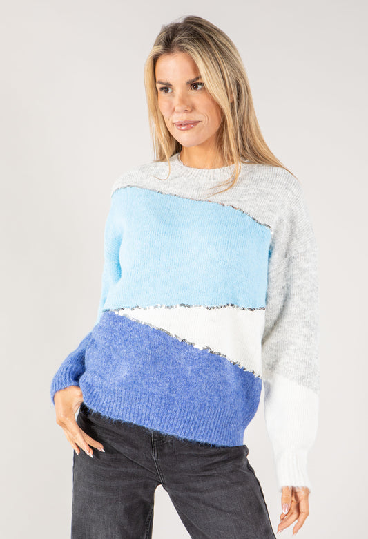 Colour Block Sequin Knit Jumper