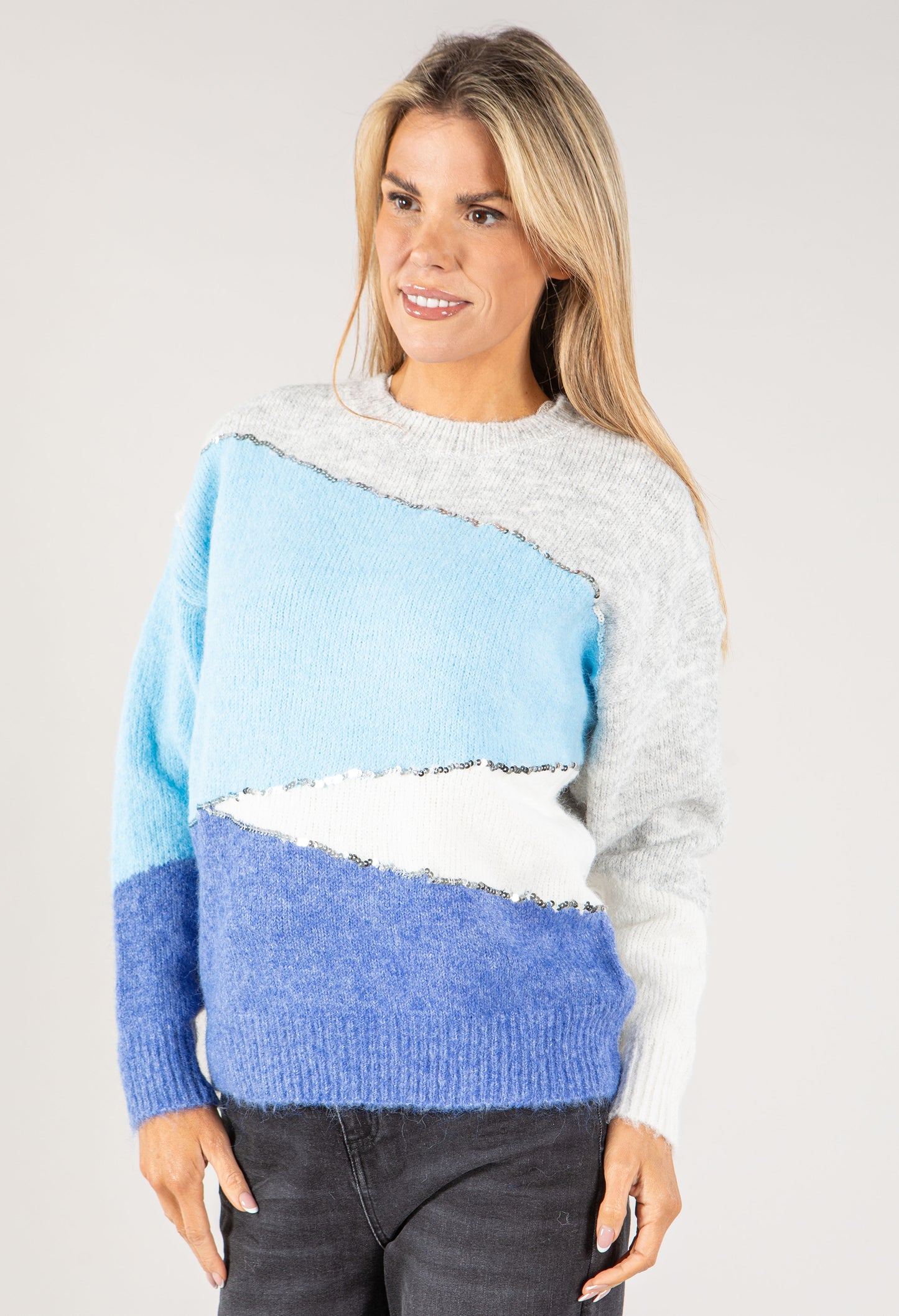 Colour Block Sequin Knit Jumper