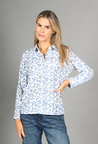 Soft Leaf Print Buttoned Blouse