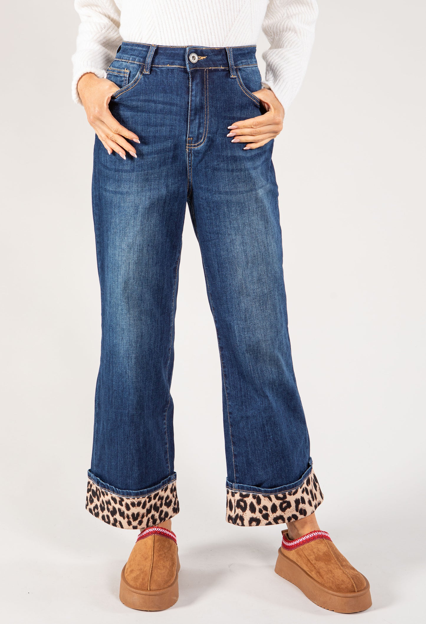 Leo Print Turn Up Jean