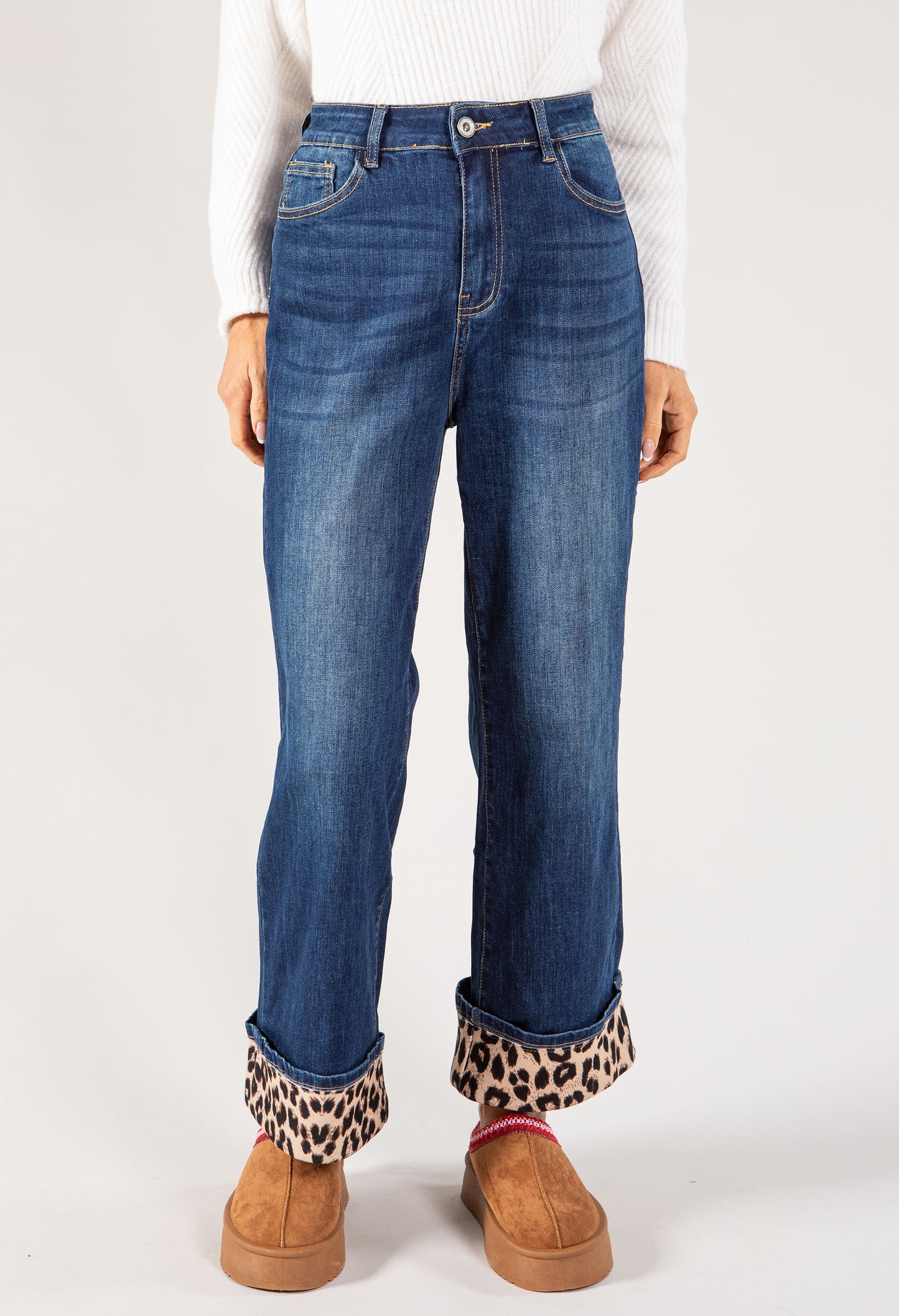 Leo Print Turn Up Jean