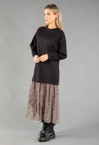 Sweater Dress with Mesh Leo Print Skirt