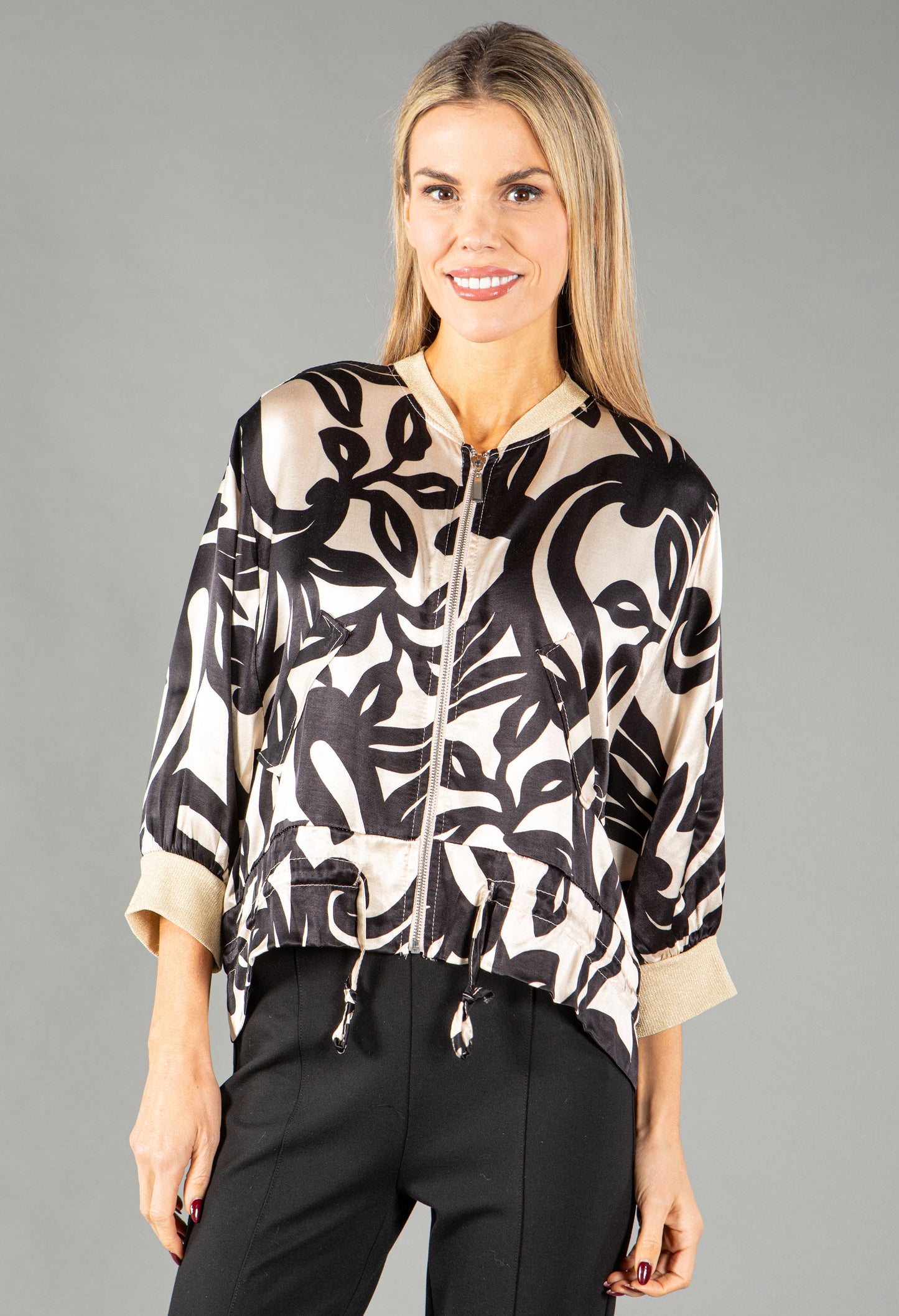 Swirl Print Satin Zip Up Jacket