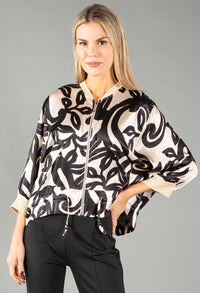 Swirl Print Satin Zip Up Jacket