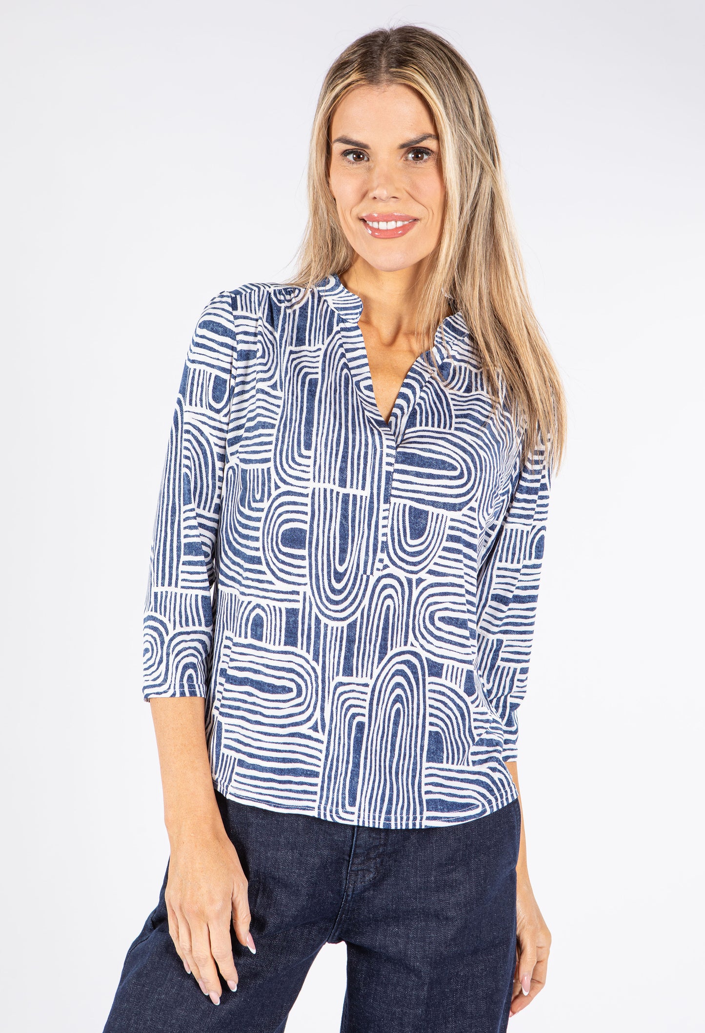 Denim Optic V Neck Top