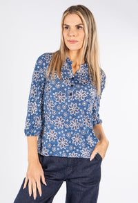 Floral Button Neckline Top