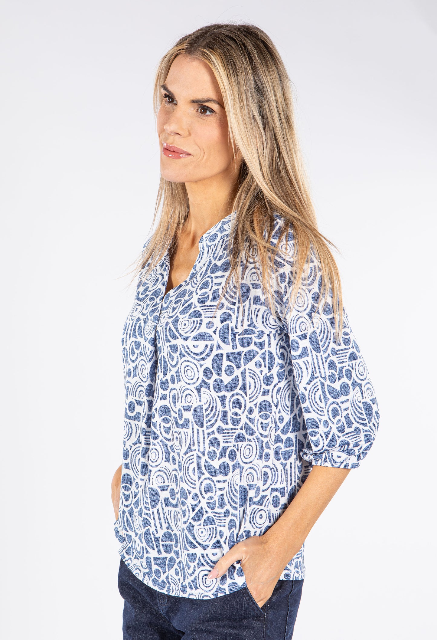 Circle Print V Neck Top