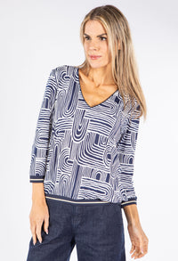 Abstract Print V Neck Top