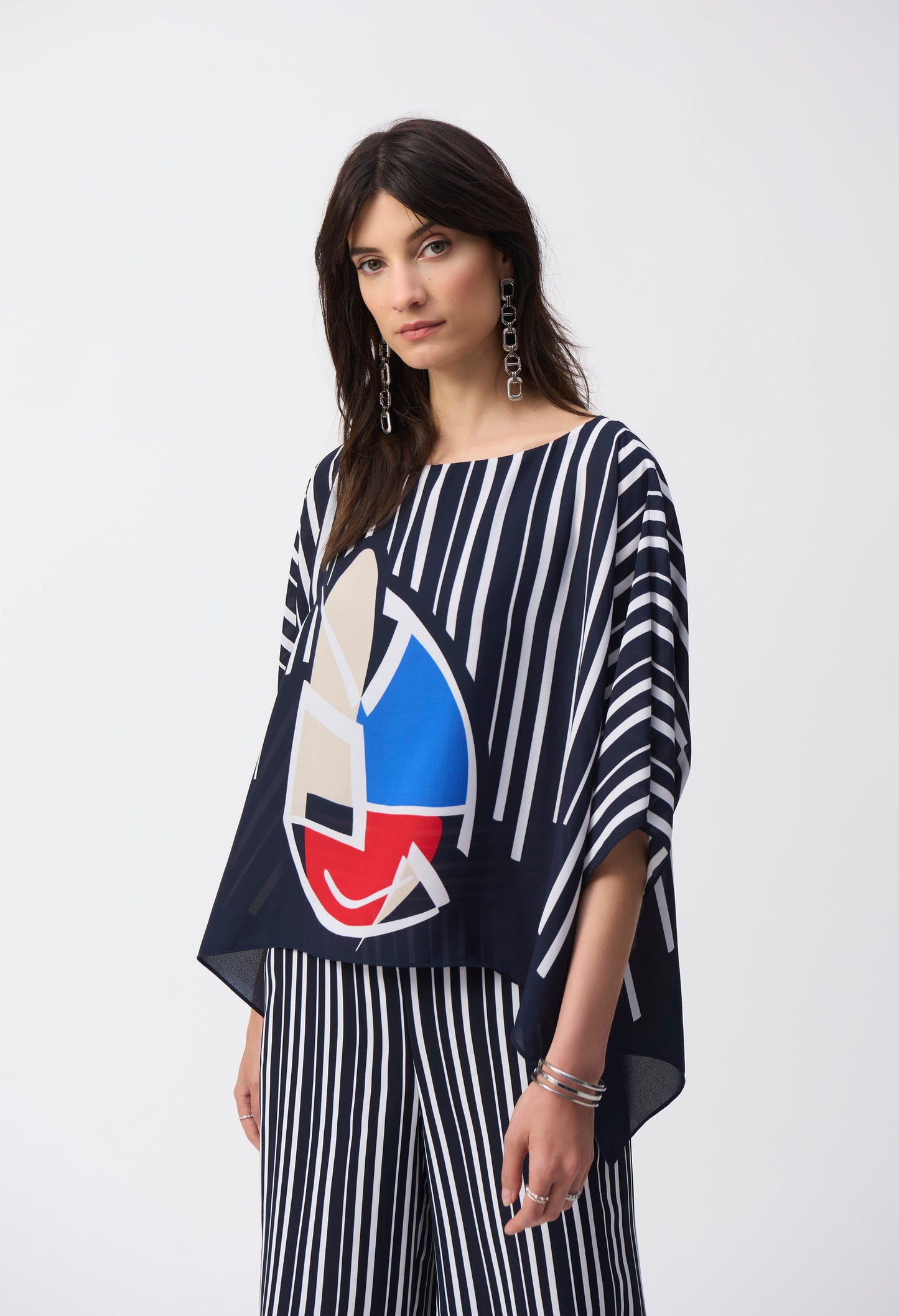 Boat Neckline Abstract Print Top