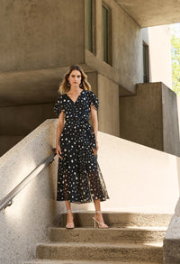 V-neck Polka Dot Midi Dress