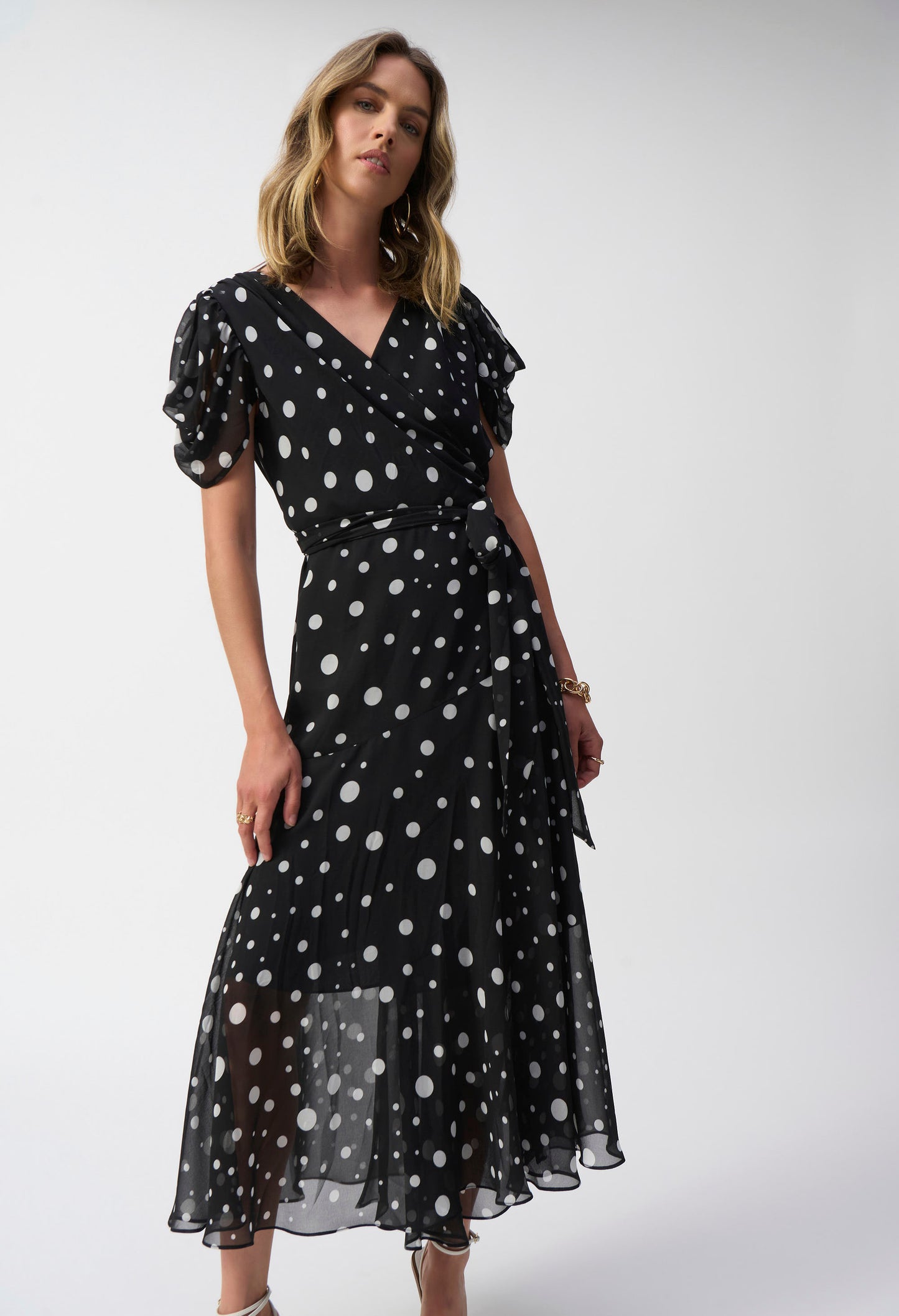 V-neck Polka Dot Midi Dress