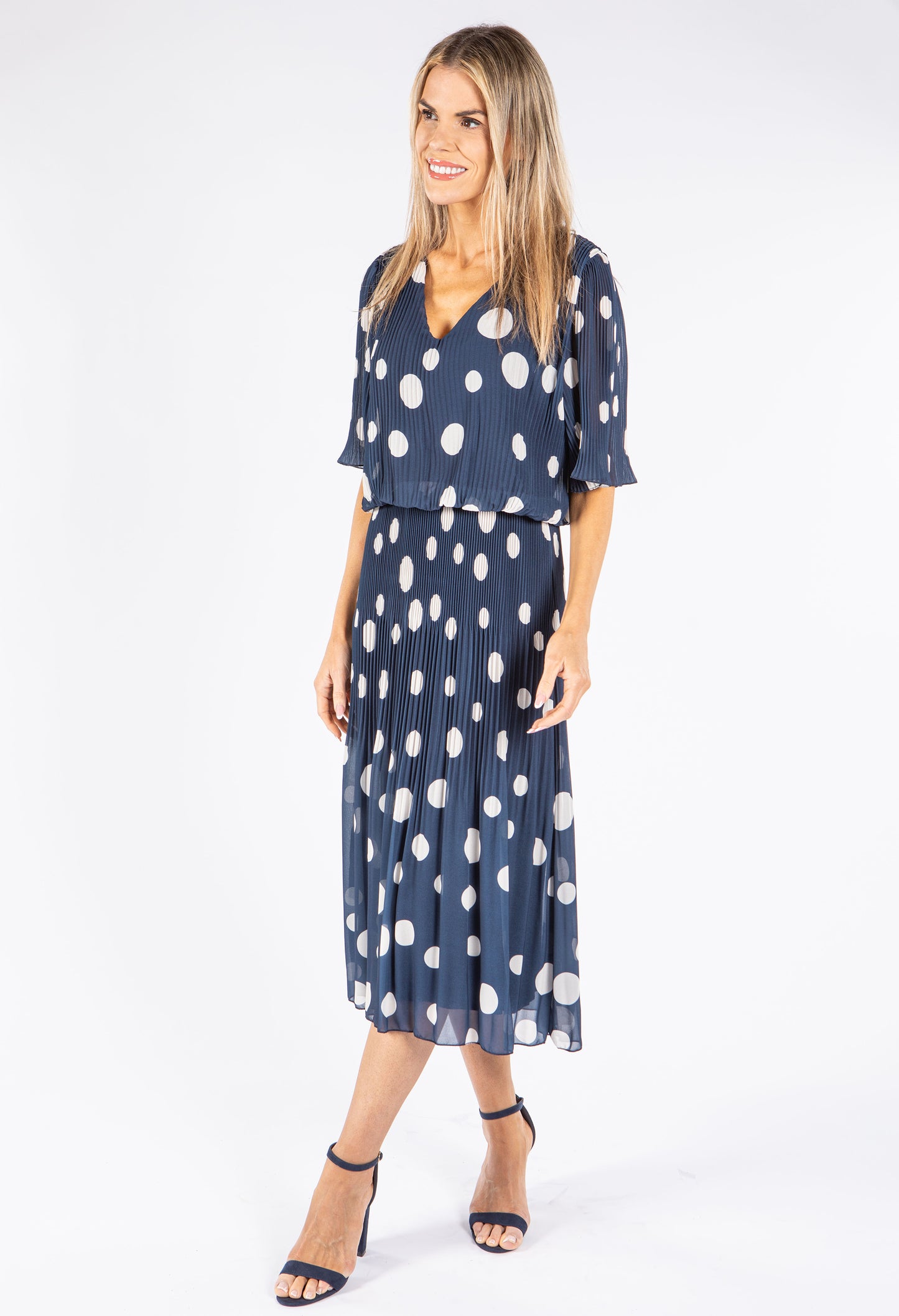 Plisse Pop Over Polka Dot Dress